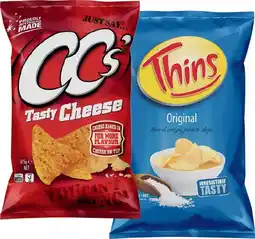 IGA CC’s Corn Chips 175g or Thins Chips 150‑175g Selected Varieties offer