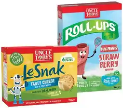 IGA Uncle Tobys Le Snak or Roll Ups 6 Pack, Muesli Bars 5β6 Pack Selected Varieties offer