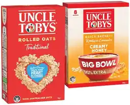 IGA Uncle Tobys Rolled Oats 1kg or Quick Sachets 8-10 Pack Selected Varieties offer