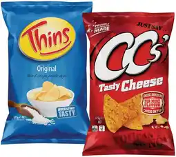 IGA CC’s Corn Chips, Thins Chips 175g or Thins Onion Rings 85g Selected Varieties offer