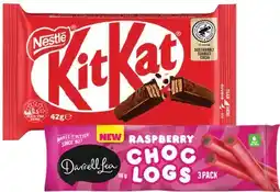 IGA Nestlé Medium Bars 35-50g or Darrell Lea Choc Logs 3 Pack Selected Varieties offer