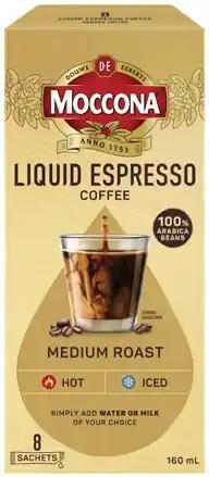 IGA Moccona Liquid Espresso Coffee Sachet 8 Pack Selected Varieties offer