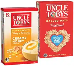IGA Uncle Tobys Rolled Oats Quick Sachets 10 Pack or Rolled Oats 1kg Selected Varieties offer