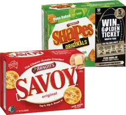 IGA Arnott’s Savoy, Jatz 225g or Shapes 130-190g Selected Varieties offer