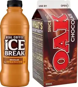 IGA Ice Break Real Coffee 500mL or Oak Flavoured Milk 600mL Selected Varieties offer