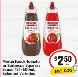 IGA MasterFoods Tomato or Barbecue Squeezy Sauce offer