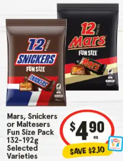 IGA Mars, Snickers or Maltesers Fun Size Pack offer