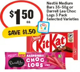 IGA Nestlé Medium Bars or Darrell Lea Choc Logs 3 Pack offer