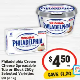 IGA Philadelphia Cream Cheese Spreadable Tub or Block offer