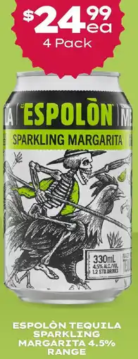 Thirsty Camel ESPOLÓN TEQUILA SPARKLING MARGARITA 4.5% RANGE offer