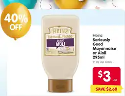 Spar Heinz Seriously Good Mayonnaise or Aioli offer