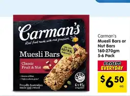 Spar Carman's Muesli Bars or Nut Bars offer