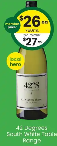 The Bottle O 42 Degrees South White Table Range offer