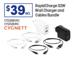 Officeworks Rapid Charge 32W $39ea Wall Charger and Cables Bundle offer