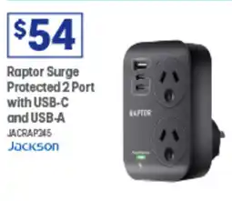 Officeworks Raptor Surge Protected 2 Port with USB-C and USB-A offer