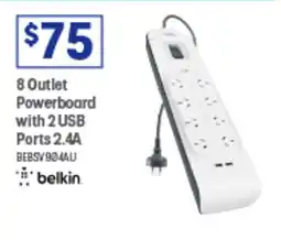 Officeworks 8 Outlet Powerboard with 2 USB Ports 2.4A offer