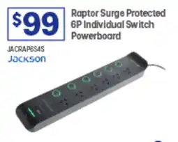 Officeworks Raptor Surge Protected 6P Individual Switch Powerboard offer