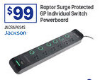 Officeworks Raptor Surge Protected 6P Individual Switch Powerboard offer