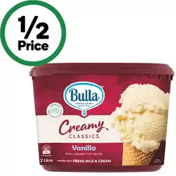 Woolworths Bulla Creamy Classics 2 Litre – From the Freezer offer