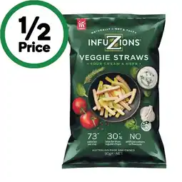 Woolworths Infuzions Veggie Straws, Prawn Cracker or Infuzions Veggie Rings 90g offer