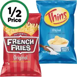 Woolworths French Fries Original Chips 175g or Thins Potato Chips 150-175g offer