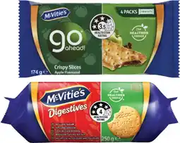 Coles McVitie's Go Ahead or Healthier Choice Digestive Biscuits 174g-250g offer