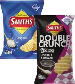 Coles Smith's Crinkle Cut or Double Crunch Potato Chips 150g-170g offer