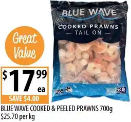 Supabarn Blue wave cooked & peeled prawns offer