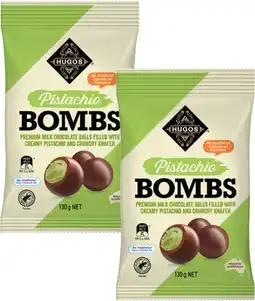 Coles Hugos Pistachio Choc Bombs 130g offer