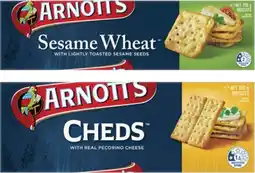 Coles Arnott's Cheds or Sesame Wheat Crackers 250g offer