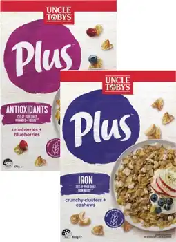 Coles Uncle Tobys Plus Cereal 620g-705g offer