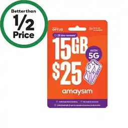 Woolworths amaysim $25 SIM Pack† offer