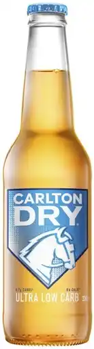 Coles Carlton Dry Ultra Low Carb Lager Bottles 24x330mL offer