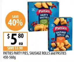 Supabarn Patties party pies, sausage rolls and pasties offer