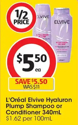 Coles L'Oréal Elvive Hyaluron Plump Shampoo or Conditioner offer
