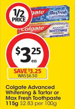 Coles Colgate Advanced Whitening & Tartar or Max Fresh Toothpaste offer