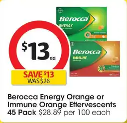 Coles Berocca Energy Orange or Immune Orange Effervescents offer