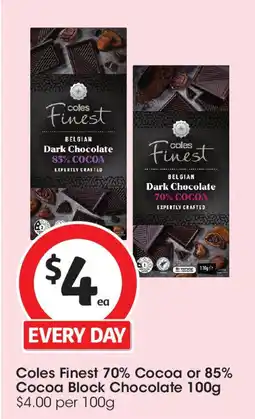 Coles Coles Finest 70% Cocoa or 85% Cocoa Block Chocolate offer