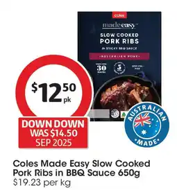 Coles Coles Made Easy Slow Cooked Pork Ribs in BBQ Sauce offer