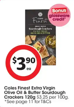 Coles Coles Finest Extra Virgin Olive Oil & Butter Sourdough Crackers offer
