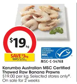 Coles Karumba Australian MSC Certified Thawed Raw Banana Prawns offer