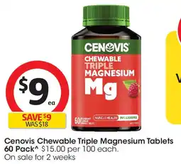Coles Cenovis Chewable Triple Magnesium Tablets offer