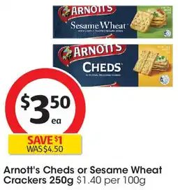 Coles Arnott's Cheds or Sesame Wheat Crackers offer