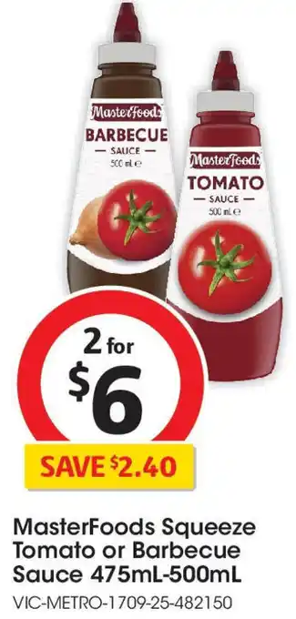 Coles MasterFoods Squeeze Tomato or Barbecue Sauce offer