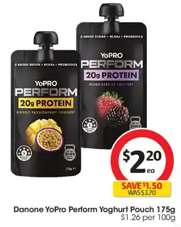 Coles Danone YoPro Perform Yoghurt Pouch offer
