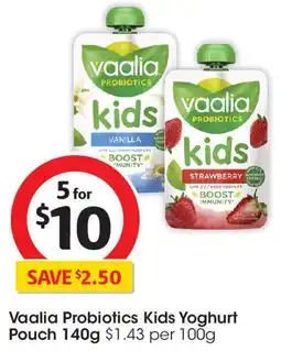 Coles Vaalia Probiotics Kids Yoghurt Pouch offer