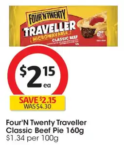 Coles Four'N Twenty Traveller Classic Beef Pie offer