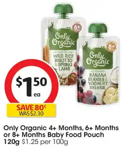 Coles Only Organic 4+ Months, 6+ Months or 8+ Months Baby Food Pouch offer