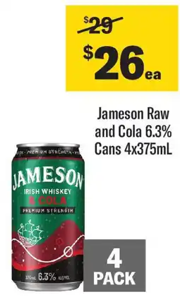 Coles Jameson Raw and Cola 6.3% Cans offer