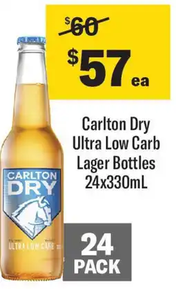 Coles Carlton Dry Ultra Low Carb Lager Bottles offer